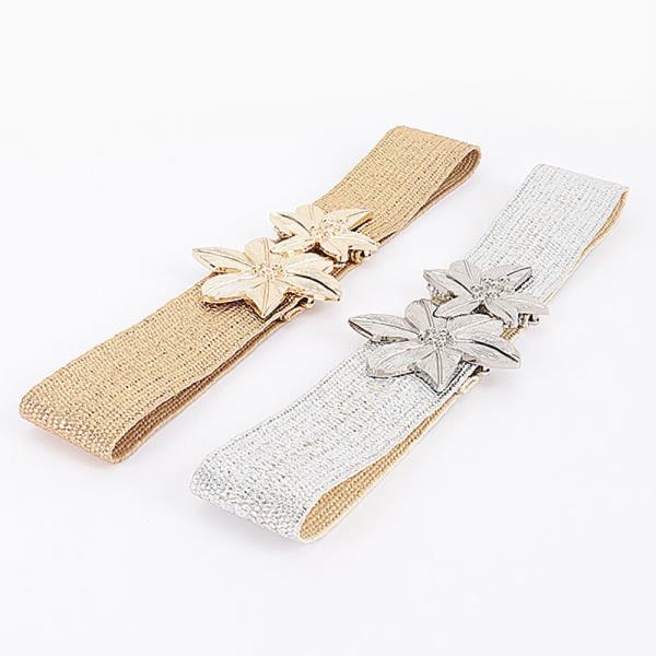 DUAL FLORAL BUCKLE ELASTIC WOVEN WAIST BELT