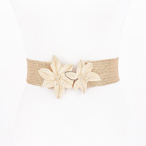 DUAL FLORAL BUCKLE ELASTIC WOVEN WAIST BELT