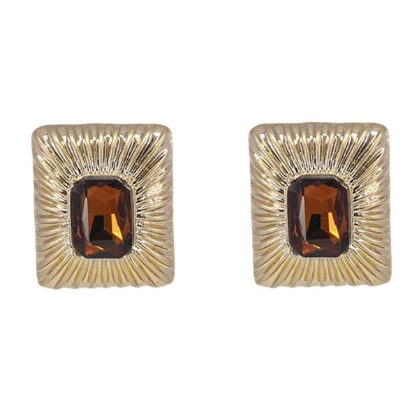 RIBBED SQUARE STONE STUD EARRING