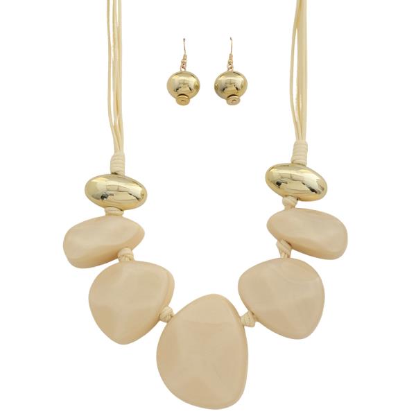 IRREGULAR RESIN METALLIC MIX MULTI STRAND STATEMENT NECKLACE EARRING SET