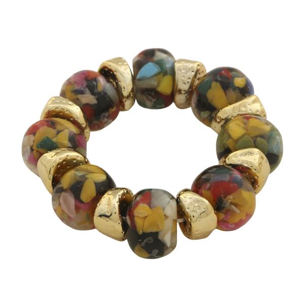 MULTI COLORED ACRYLIC METAL MIX BEAD STRETCH BRACELET