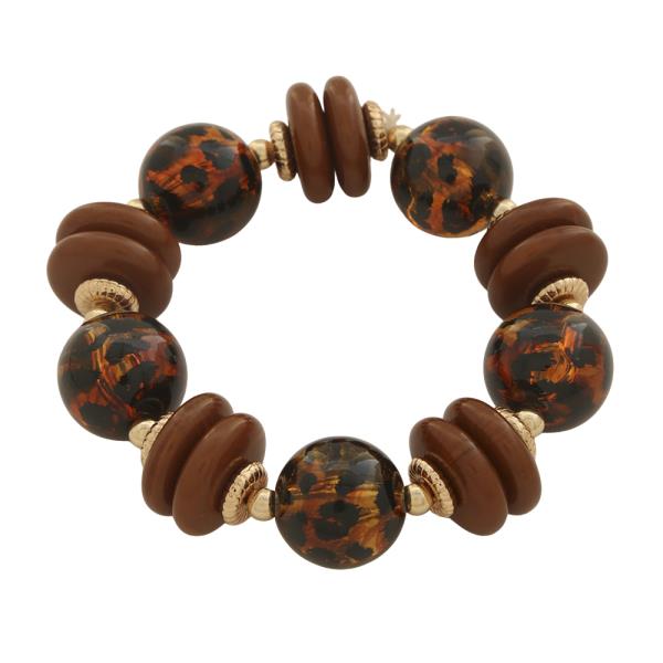 LEOPARD PRINT BEAD DISC STRETCH BRACELET