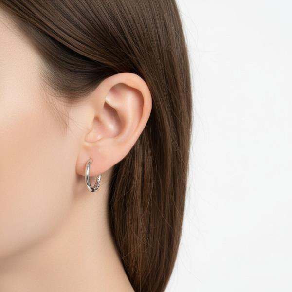 14K GOLD WHITE GOLD DIPPED BEADED TEXTURE HOOPS