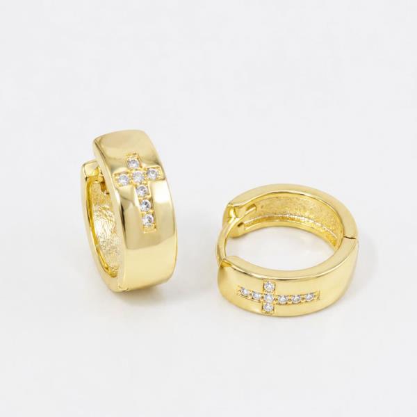 14K GOLD WHITE GOLD DIPPED PAVE CROSS HUGGIES