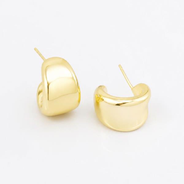 14K GOLD WHITE GOLD DIPPED WIDE C HOOP EARRINGS