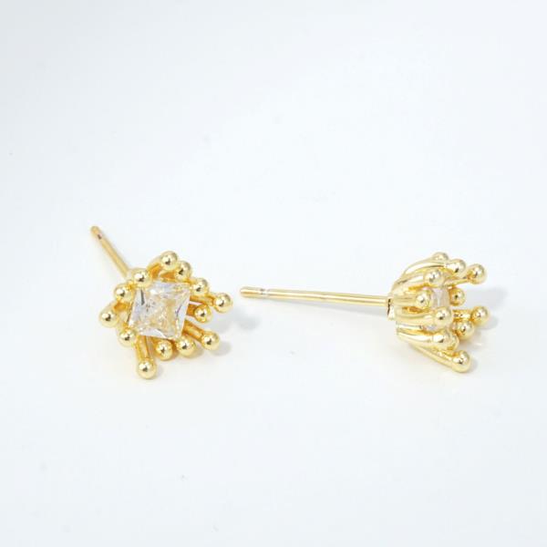 14K GOLD WHITE GOLD DIPPED PRINCESS CUT CZ STUDS