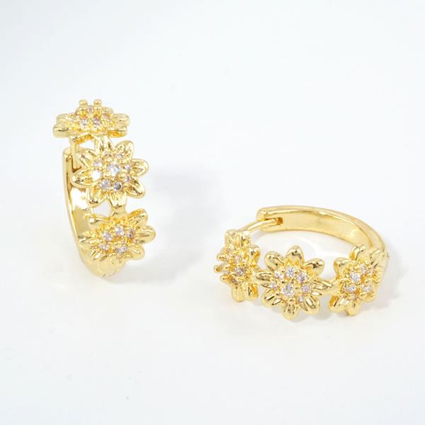 14K GOLD WHITE GOLD DIPPED CZ FLOWER HUGGIES