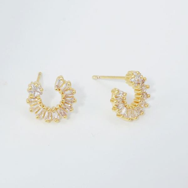 14K GOLD WHITE GOLD DIPPED BAGUETTE CZ CRESCENT STUDS