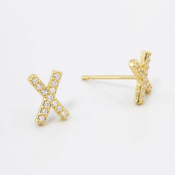14K GOLD WHITE GOLD DIPPED CZ LETTER X STUDS