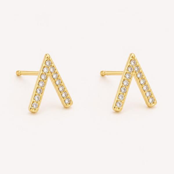 14K GOLD WHITE GOLD DIPPED CZ CHEVRON STUDS