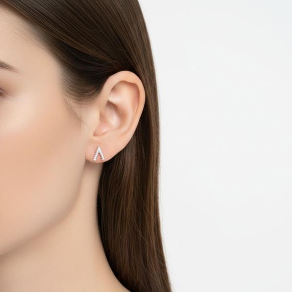 14K GOLD WHITE GOLD DIPPED CZ CHEVRON STUDS
