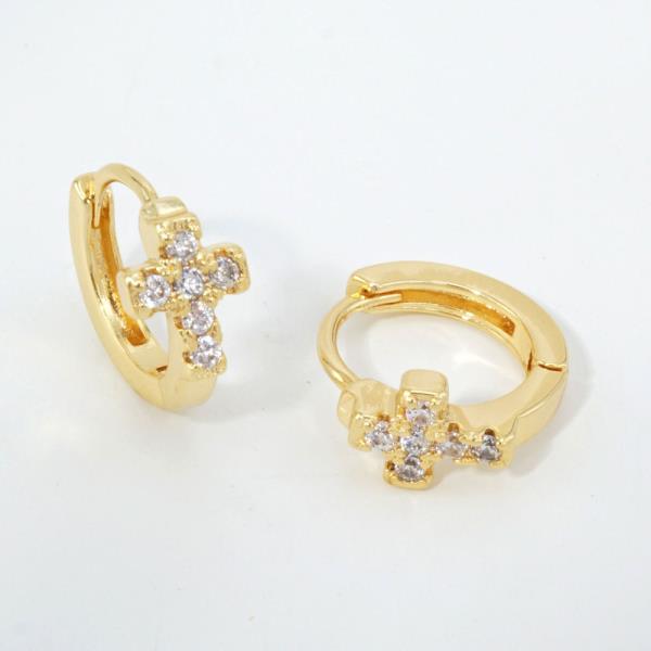 14K GOLD WHITE GOLD DIPPED DAINTY CZ CROSS HUGGIES