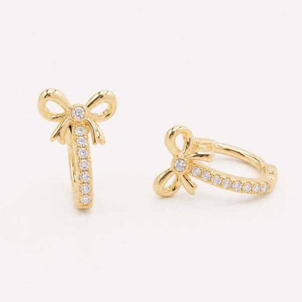 14K GOLD WHITE GOLD DIPPED CZ BOW HUGGIES