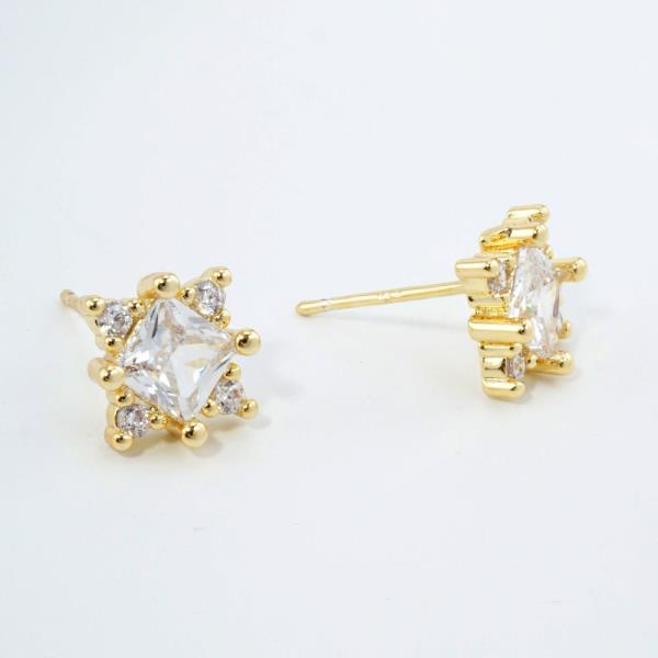 14K GOLD WHITE GOLD DIPPED PRINCESS CZ STUDS