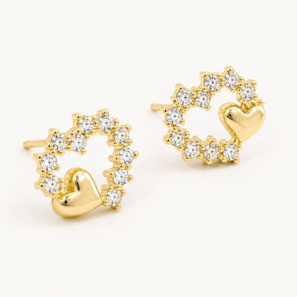 14K GOLD WHITE GOLD DIPPED HEART WREATH STUDS