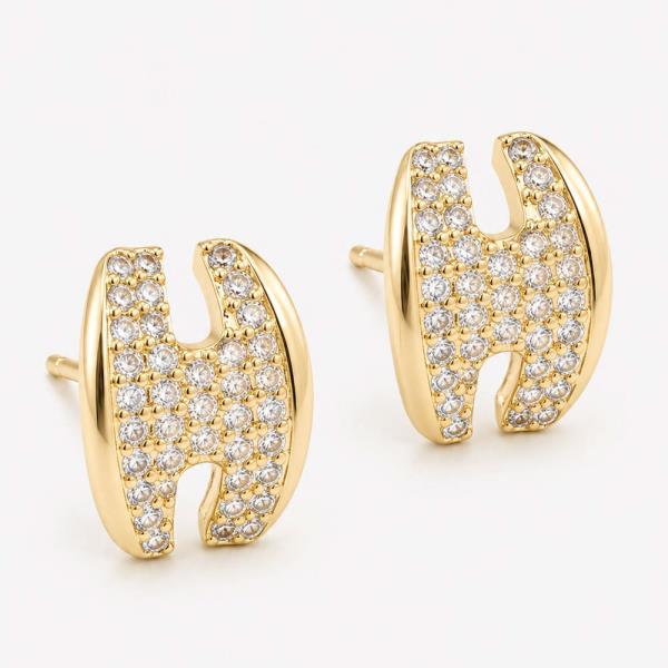 14K GOLD WHITE GOLD DIPPED CZ GEOMETRIC STUDS