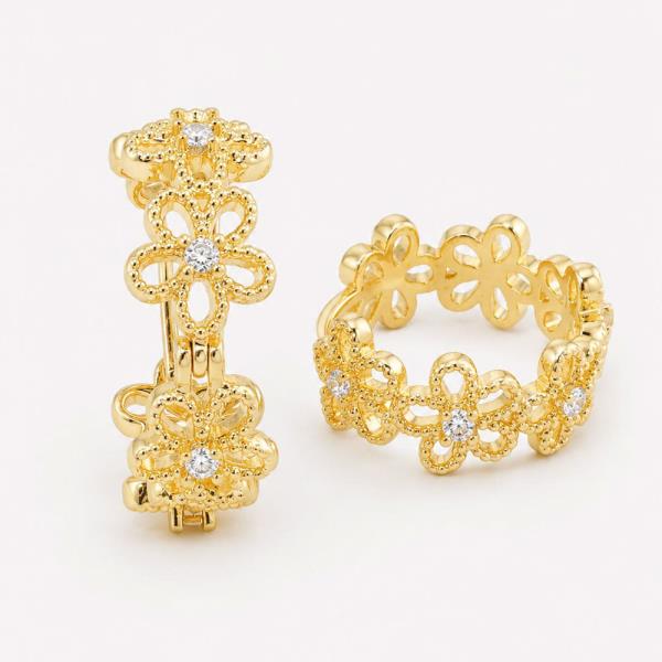 14K GOLD WHITE GOLD DIPPED FILIGREE CZ HUGGIES