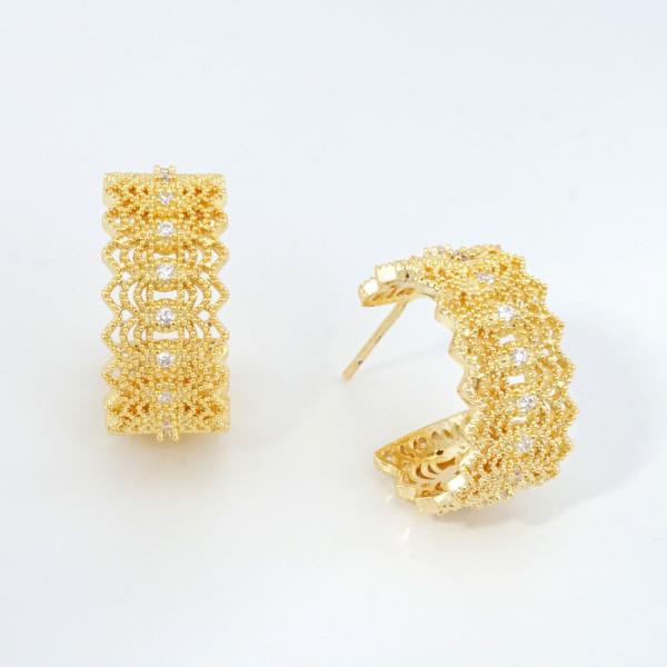 14K GOLD WHITE GOLD DIPPED CZ FILIGREE HUGGIES