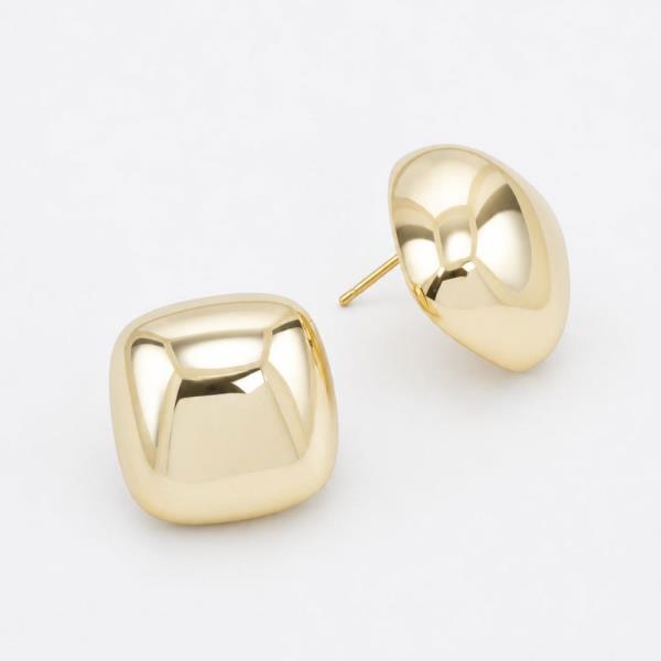 14K GOLD WHITE GOLD DIPPED CHUNKY CUSHION STUDS