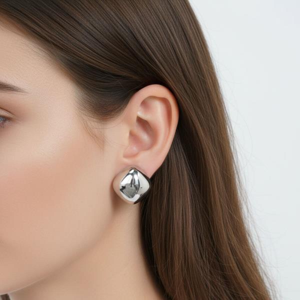 14K GOLD WHITE GOLD DIPPED CHUNKY CUSHION STUDS