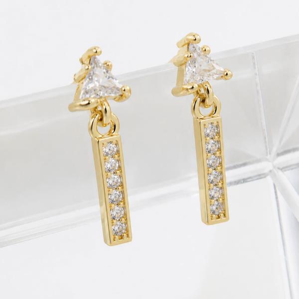 14K GOLD WHITE GOLD DIPPED CZ BAR DROP STUDS