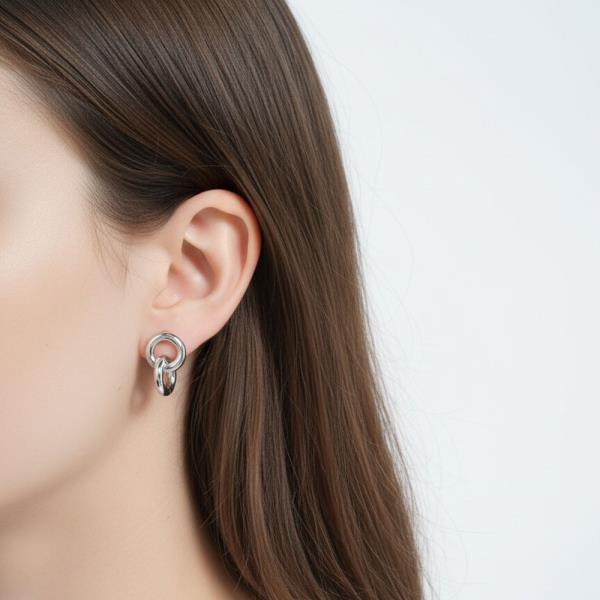 14K GOLD WHITE GOLD DIPPED LINK HOOP STUDS