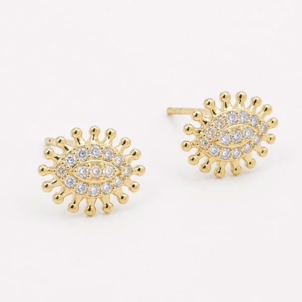 14K GOLD WHITE GOLD DIPPED PAVE EVIL EYE STUDS