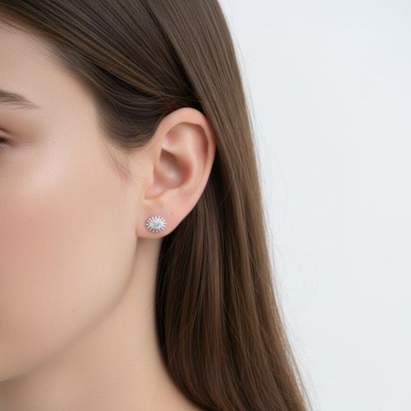 14K GOLD WHITE GOLD DIPPED PAVE EVIL EYE STUDS