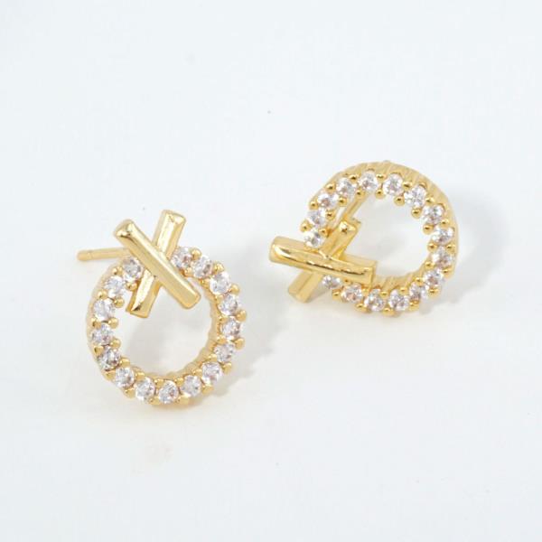 14K GOLD WHITE GOLD DIPPED CROSSOVER CZ STUD