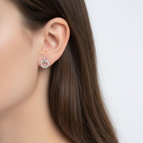 14K GOLD WHITE GOLD DIPPED CROSSOVER CZ STUD