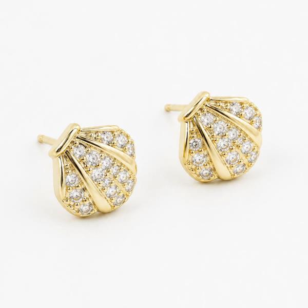 14K GOLD WHITE GOLD DIPPED PAVE SHELL STUDS