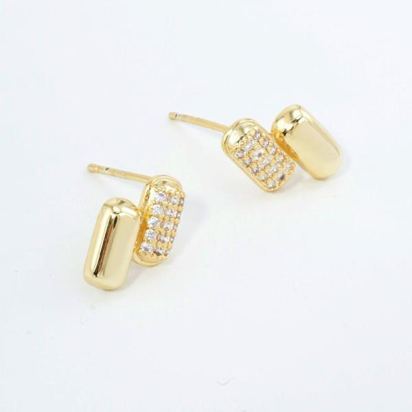 14K GOLD WHITE GOLD DIPPED CZ DUO STUDS