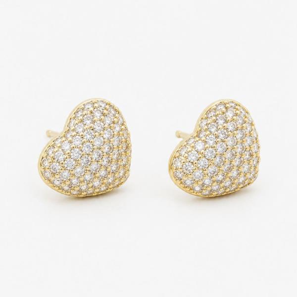 14K GOLD WHITE GOLD SIPPED PAVE HEART STUDS