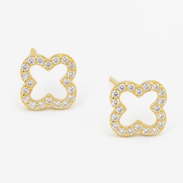 14K GOLD WHITE GOLD DIPPED CZ QUATREFOIL STUD EARRING