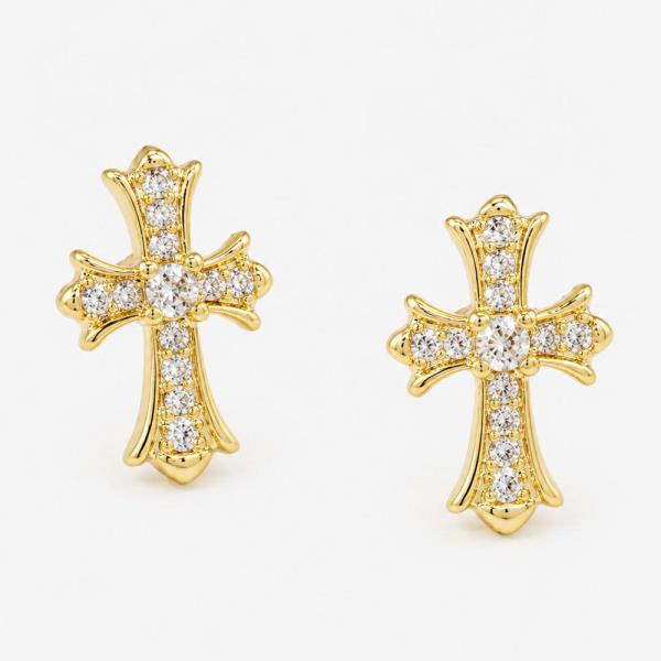 14K GOLD WHITE GOLD DIPPED CLASSIC CZ CROSS STUD EARRING