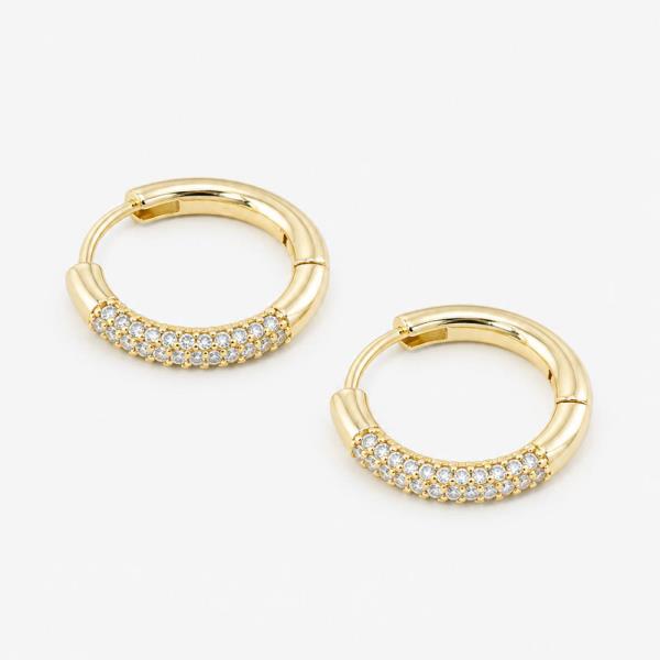 14K GOLD WHITE GOLD DIPPED CLASSIC CZ HUGGIES HOOP EARRINGS