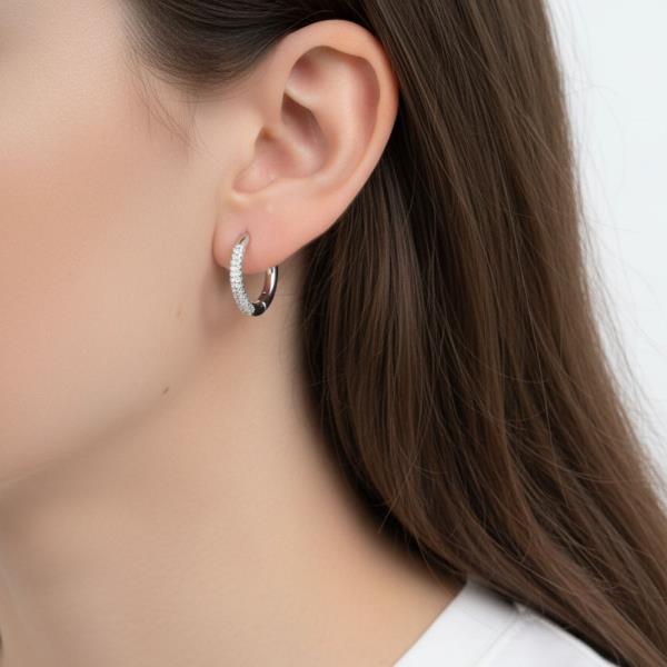 14K GOLD WHITE GOLD DIPPED CLASSIC CZ HUGGIES HOOP EARRINGS