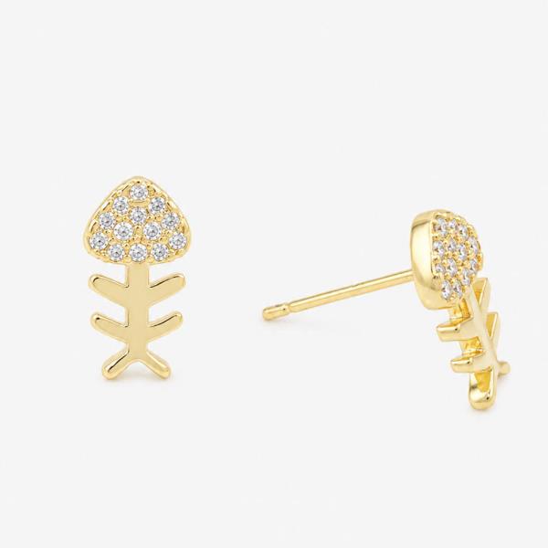 14K GOLD DIPPED CZ FISH SKELETON STUDS