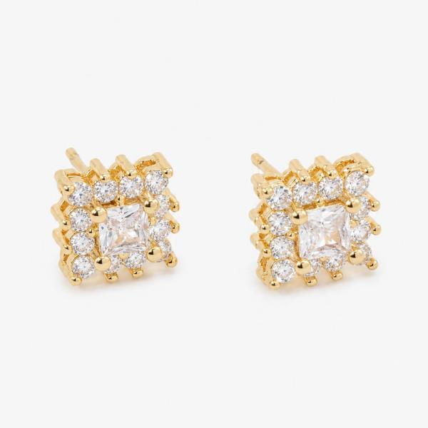 14K GOLD WHITE GOLD DIPPED SQUARE CZ STUDS