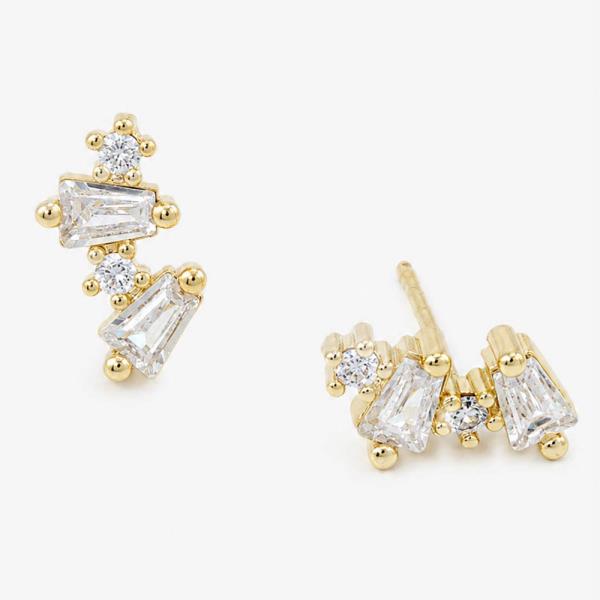 14K GOLD WHITE GOLD DIPPED BAGUETTE CZ STUDS