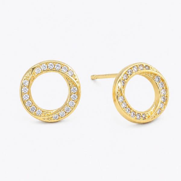 14K GOLD WHITE GOLD DIPPED CA HALO CIRCLE STUD EARRING