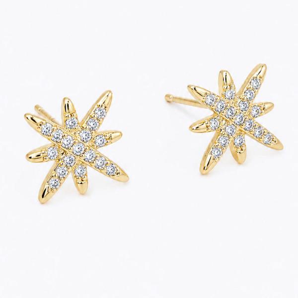 14K GOLD WHITE GOLD DIPPED CZ STARBURST STUD EARRING