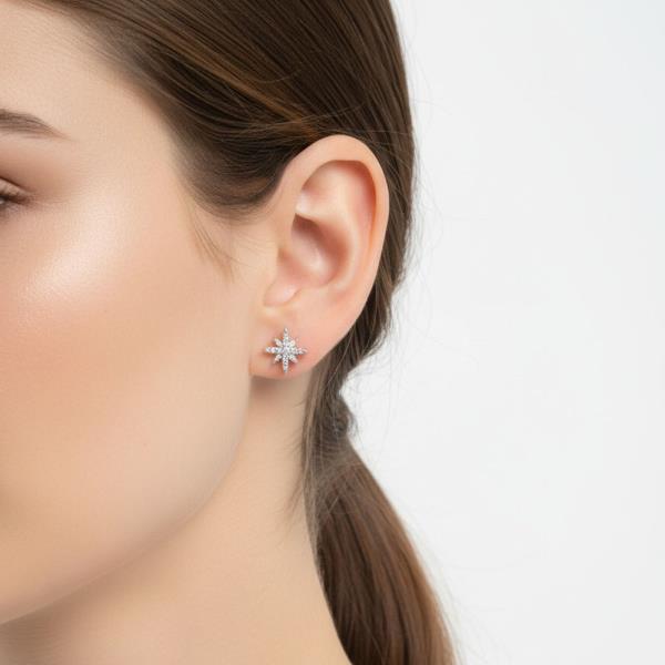 14K GOLD WHITE GOLD DIPPED CZ STARBURST STUD EARRING
