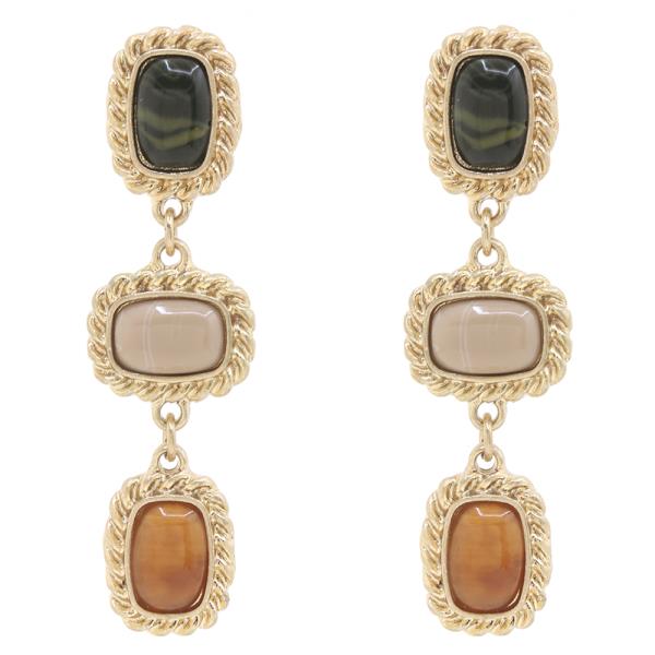 MIX COLOR GEOMETRIC GEM STONE SHAPE DROP EARRING