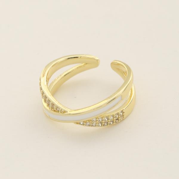 SODAJO CROSSED DESIGN CZ GOLD DIPPED ADJUSTABLE RING