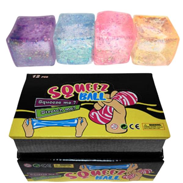 GLITTER CUBE SQUISHY SQUEEZE TOY (12 UNITS)