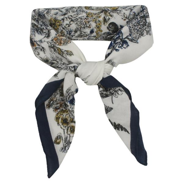 FLOWER PRINT SILKY BANDANA SQUARE NECK SCARF