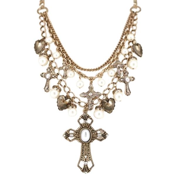 WESTERN CROSS MULTI CHARM STATEMENT NECKLACE