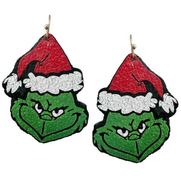 CHRISTMAS GRINCH SANTA FACE DANGLE EARRING