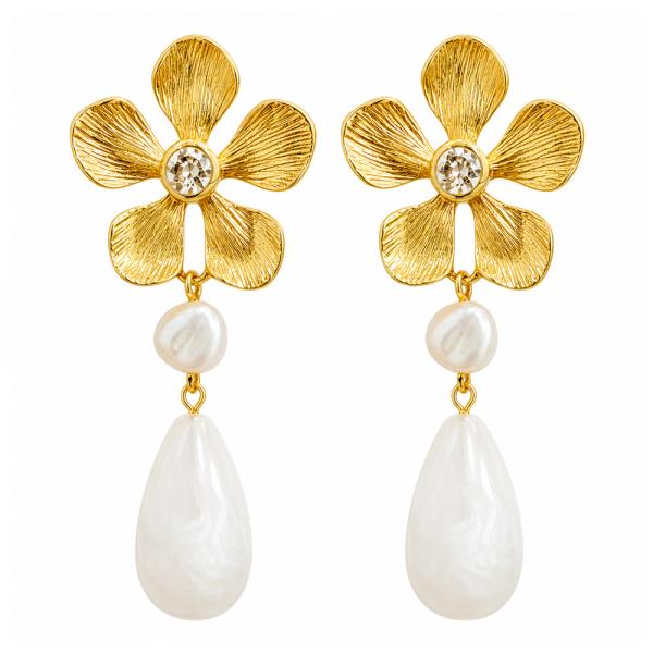 FLORAL PEARL TEARDROP DANGLE EARRING